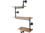 Scaffale Industriale Tubolare - Scaffale Da Parete Per Libri/Cucina - Tre Ripiani - Stile Vintage - Legno - Per Riporre Oggetti - Nero