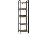 Libreria - Scaffale - 5 Ripiani - 40X30X152,5 Cm - Legno E1 E Metallo - 10 Kg Per Ripiano - Rovere Scuro