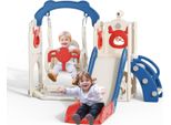 Set Da Gioco Per Bambini 6 In 1 - Scivolo Con Altalena - Struttura Per Arrampicata - Spazio Contenitore - Canestro Da Basket - Per Interni - 3-6 Anni - Grigio