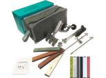 Affilacoltelli Professionale - Sistema Di Affilatura Ad Angolo Fisso - 4 Pietre Abrasive - Rotazione A 360° - Morsetto Regolabile - Acciaio Inossidabile - Verde