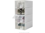 Scatole Porta Scarpe - Set Da 20 - Pieghevoli - Impilabili - Plastica Trasparente - Coperchi Trasparenti - Bianco