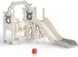 Set Da Gioco 6 In 1 Per Bambini Piccoli - Scivolo E Altalena Da Interno - Canestro Da Basket, Struttura Per Arrampicata, Telescopio, Spazio Di Stoccaggio, Dai 3 Anni In Su, Plastica - Grigio Chiaro