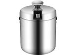 Set Secchiello Per Il Ghiaccio - Contenitore Per Cubetti Di Ghiaccio Con Pinza - Doppia Parete Isolata 1 Cm - Acciaio Inossidabile - Capacità 1,3 L - Dimensioni 14×22,5 Cm - Pinza, Colino, Coperchio - Argento