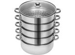 Vaporiera Rotonda In Acciaio Inossidabile - Pentola A Vapore A 5 Livelli - 26/28/30 Cm - Grande Capacità - Grigio Scuro