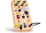 Montessori Busy Board - Tavola Sensoriale - Legno - Interruttore Led - Giocattolo Da Viaggio Per Bambini Dai 6 Ai 12 Anni - Grigio Chiaro
