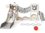 Set Scivolo Per Bambini - Struttura Per Arrampicata E Scivolo 7 In 1 - Per Bambini Piccoli - Interno/Esterno - Autoportante - Plastica - Grigio Chiaro