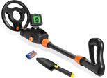 Metal Detector (Rilevatore Di Metalli) Per Bambini - Display Lcd - Bobina Impermeabile IP68 - Rastrello Incluso - Batteria Inclusa - Per Spiaggia, Parco E Caccia Al Tesoro - Nero