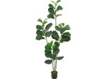 Fico Artificiale - Albero 180 Cm - Ficus Lyrata - Per Esterni E Interni - Facile Da Curare, Sempreverde - Foglie In Pe, Tronco In Ferro, Base In Cemento - Con Vaso Nero - Verde