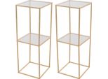 Portafiori Per Matrimoni - Colonna Rettangolare In Metallo Con Ripiano - Set Da 2 - 28×28×80 Cm - 2 Livelli - Capacità Di Carico 3 Kg Per Supporto - Oro