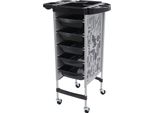 Carrello Da Parrucchiere - Carrello Con 5 Cassetti - Piano Di Lavoro Ribaltabile - 4 Ruote Piroettanti - Elevata Capacità Di Carico - Pp E Acciaio Inossidabile - Per Saloni E Centri Benessere - Grigio-Bianco, Nero