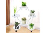 Portavasi - Portafiori - 6 Vasi - Con Rotelle - Metallo - Dimensioni Vaso 23 Cm - Bianco