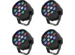 Set Di 4 Luci Da Palcoscenico E Da Discoteca - Led Rgb Flat Par - 15 W - Dmx A 7 Canali - Stand-Alone - 220 V - Spina Ue - Nero