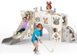 Scivolo Per Bambini Con Struttura Per Arrampicata - Set Da Gioco 7 In 1 - Interno/Esterno - Scivolo Extra Lungo - Autoportante - Per Bambini Dai 3 Ai 6 Anni - Grigio