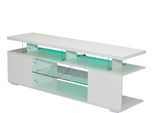Mobile Tv Basso - Mobile Tv - Illuminazione A Led - Lucido - Per Televisori Fino A 152 Cm - Con Elementi In Vetro - Design Moderno - Bianco