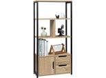 Libreria Bolt Edge Industrial – 4 Ripiani – Rovere – Con Ante E Cassetti – Legno/Metallo – Moderna E Pratica