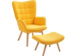 Poltrona Fortuna Lai Con Poggiapiedi, Poltrona Relax, Poltrona Imbottita Effetto Corda, Poltrona Lounge, Poltrona Con Braccioli E Gambe In Legno, Poltrona Tv Per Soggiorno, Arancione