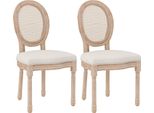 Fortuna Lai Sedie Da Pranzo Set Di 2 Sedie Da Cucina Con Schienale, Effetto Lino E Rattan, Gambe In Legno, Bianco Crema