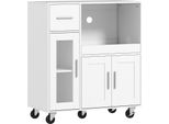 Fortuna Lai Mobile Da Cucina Su Ruote, Mobile Da Cucina Mobile Con Ripiani, Cassetti, Ripiano Regolabile, Foro Per Cavi, Bianco