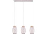 Lampada A Sospensione Tripla In Metallo Bianco Con Finitura In Legno Bidar 3Xe27 28W Rl