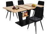 Set Tavolo Da Pranzo Sweiko (5 Pezzi), Set Tavolo Da Pranzo Allungabile, 118-157 X 70 Cm Grande Tavolo Da Pranzo Con 4 Sedie, Per Cucina E Soggiorno, Sedie Da Pranzo Incluse, Tavolo Da Pranzo Allungabile Con Gambe A V, Set Per Sala Da Pranzo