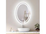 Specchio Da Bagno Emke 50X70 Cm Specchio Da Bagno Con 3 Colori Di Luce, Specchio Da Bagno Senza Nebbia + Dimmerabile + Interruttore A Sfioramento Specchio Ovale Led