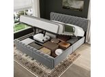 Flieks Letto Imbottito 140X200 Cm Velluto, Letto Con Contenitore, Rete A Doghe E Testata Regolabile, Letto Matrimoniale Letto Per Ragazzi Con Contenitore