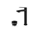 Miscelatore Lavabo Con Bocca Alta E Piletta Di Scarico (Tappo) Nero Opaco