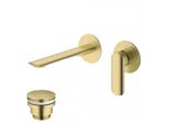 Miscelatore Lavabo A Parete Con Piletta Di Scarico (Tappo) Oro Spazzolato