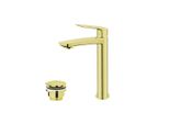 Miscelatore Lavabo Con Bocca Alta E Piletta Di Scarico (Tappo) Oro