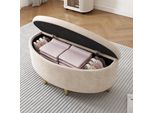 Flieks Panca Imbottita Con Vano Portaoggetti, Sgabello Da Letto Con Gambe In Metallo, Poggiapiedi Con Contenitore, 90X40X42Cm, Beige