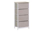 Cassettiera Rebecca Mobili, 4 Cassetti Ribaltabili In Metallo E Tessuto, Bianco E Beige