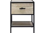 Comodino Rebecca Mobili Con 1 Cassetto In Legno E Metallo, Beige E Nero