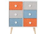 Cassettiera Rebecca Mobili Con Pomelli, 6 Cassetti In Legno E Tessuto, Bianco E Colorato