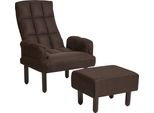 Beliani Poltrona Reclinabile In Lino Marrone 65 X 65 X 92 Cm Con Poggiapiedi Gambe In Legno