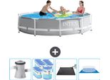 Piscina Intex Round Prism Frame - 305 X 76 Cm - Grigio - Inclusa Pompa - Filtro - Tappetino Solare - Copertura Del Terreno