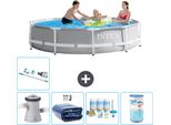 Piscina Intex Round Prism Frame - 305 X 76 Cm - Grigio - Inclusa Pompa - Tenda - Pacchetto Manutenzione - Filtro - Aspirapolvere