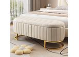 Flieks Panca Con Spazio Di Archiviazione, Sgabello Da Letto Imbottito Con Gambe In Metallo, Sgabello Poggiapiedi Sgabello Contenitore Con Coperchio, Velluto, Beige