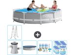 Piscina Intex Round Prism Frame - 305 X 76 Cm - Grigio - Inclusa Copertura Pompa - Pacchetto Manutenzione - Filtro - Scaletta