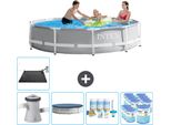 Piscina Intex Round Prism Frame - 305 X 76 Cm - Grigio - Inclusa Copertura Pompa - Pacchetto Manutenzione - Filtro - Tappetino Solare