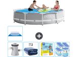 Piscina Intex Round Prism Frame - 305 X 76 Cm - Grigio - Inclusa Pompa - Tenda - Pacchetto Manutenzione - Filtro - Telo Di Fondo