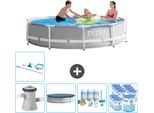 Piscina Intex Round Prism Frame - 305 X 76 Cm - Grigio - Inclusa Copertura Della Pompa - Pacchetto Di Manutenzione - Filtro - Kit Di Pulizia