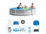 Piscina Intex Round Prism Frame - 305 X 76 Cm - Grigio - Inclusa Pompa - Tenda Da Sole - Pacchetto Manutenzione - Filtro - Tappetino Solare - Scaletta - Pediluvio