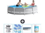Piscina Intex Round Prism Frame - 305 X 76 Cm - Grigio - Inclusa Pompa - Filtro - Copertura - Cloro