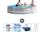 Piscina Intex Round Prism Frame - 305 X 76 Cm - Grigio - Inclusa Pompa - Filtro - Tenda - Scaletta