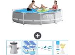 Piscina Intex Round Prism Frame - 305 X 76 Cm - Grigio - Inclusa Pompa - Filtro - Kit Di Pulizia - Strisce Reattive