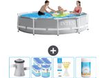 Piscina Intex Round Prism Frame - 305 X 76 Cm - Grigio - Inclusa Pompa - Filtro - Strisce Di Test - Cloro