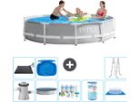Piscina Intex Round Prism Frame - 305 X 76 Cm - Grigio - Inclusa Copertura Della Pompa - Pacchetto Manutenzione - Filtro - Copertura Del Terreno - Tappetino Solare - Scaletta