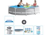 Piscina Intex Round Prism Frame - 305 X 76 Cm - Grigio - Inclusa Copertura Della Pompa - Pacchetto Manutenzione - Filtro - Copertura Del Terreno