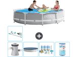 Piscina Intex Round Prism Frame - 305 X 76 Cm - Grigio - Inclusa Copertura Pompa - Pacchetto Manutenzione - Filtro - Hoover