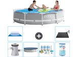 Piscina Intex Round Prism Frame - 305 X 76 Cm - Grigio - Inclusa Copertura Della Pompa - Pacchetto Manutenzione - Filtro - Copertura Del Terreno - Tappetino Solare